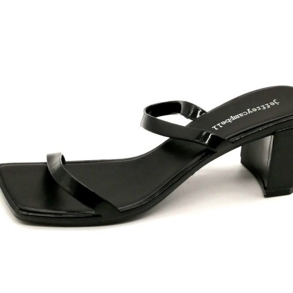 Jeffrey Campbell Black Patent 2 Strap Slide Block Heel Sandals - Picture 10 of 10